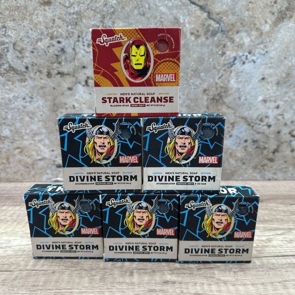 Lot Of 6 Dr Squatch Mens Soap Marvel Thor Divine Storm, Iron Man Stark Cleanse - Picture 1 of 15